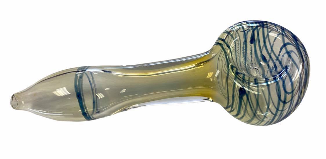 GLASS 3" HANDPIPE, CLEAR - YELLOW TINT WITH STRIPES