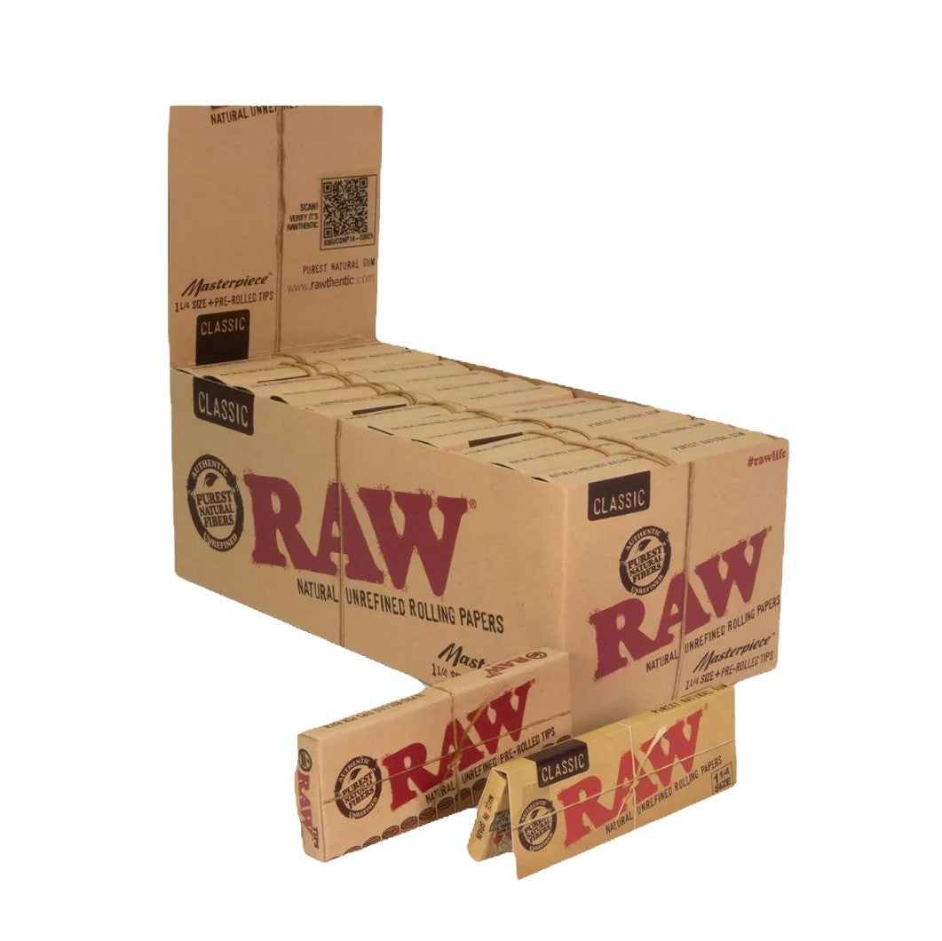 RAW (CLASSIC) MASTERPIECE 1 1/4 SIZE + PRE- ROLLED TIPS