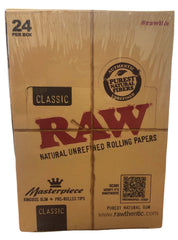 RAW (CLASSIC) MASTERPIECE KING SIZE SLIM +PRE- ROLLED TIPS/ 24 PER BOX