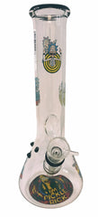 9" RICK AND MORTY DOWNWARD INCLINE PERCULATOR GLASS ON GLASS WATER PIPE, BLACK