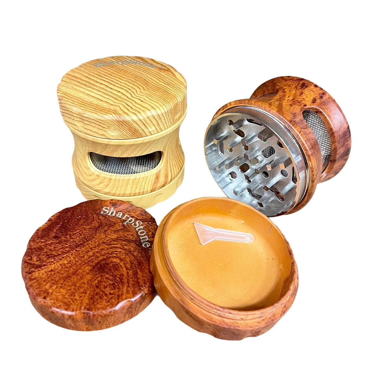 CLICK-IT SHARPSTONE 3 PART METAL GRINDER, WOOD DESIGN | PACK OF 6