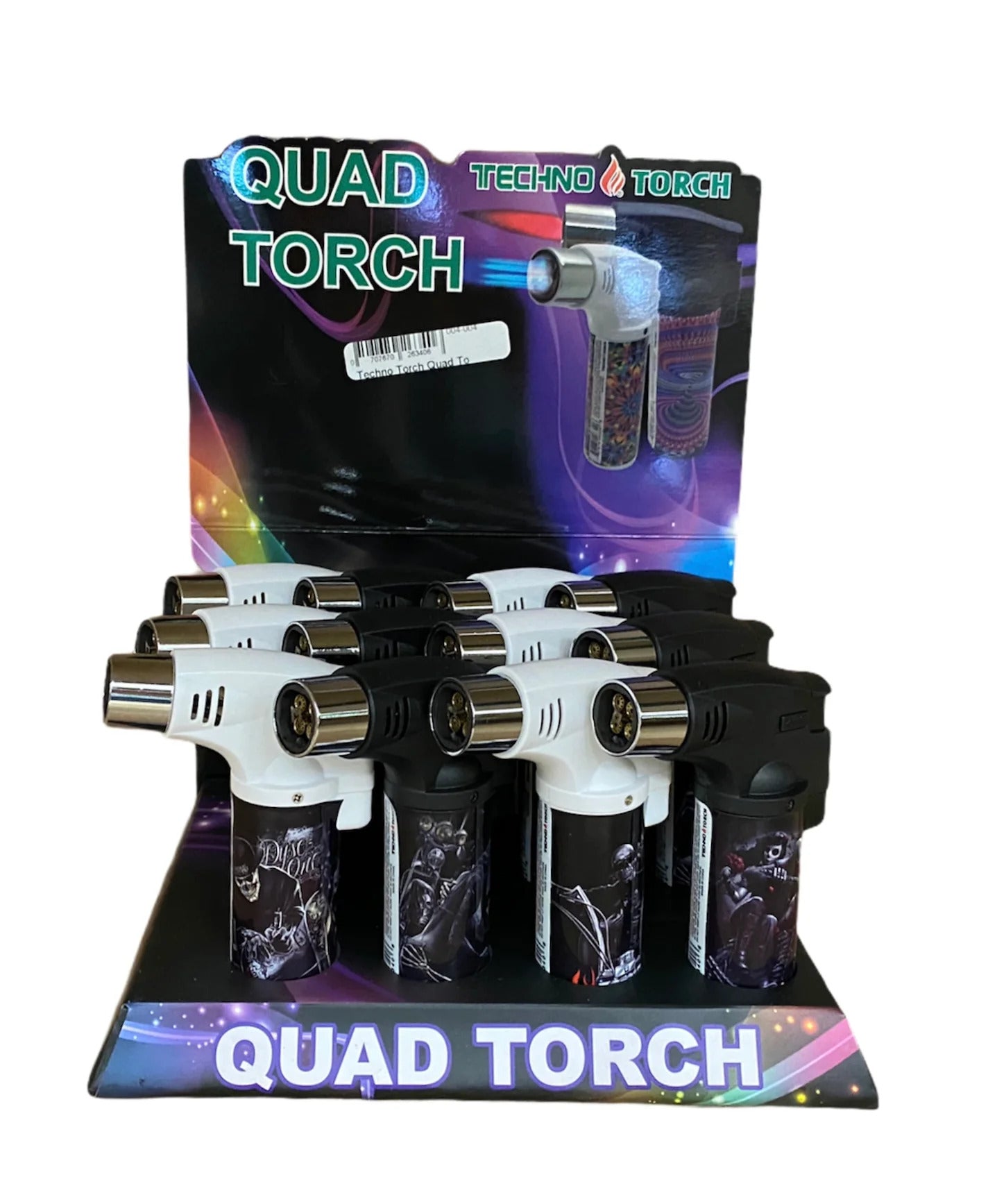 TECHNO TORCH LIGHTER QUAD TORCH GRIM REAPPER DESIGN | PACK OF 12 - NEW STAR NOVELTIES