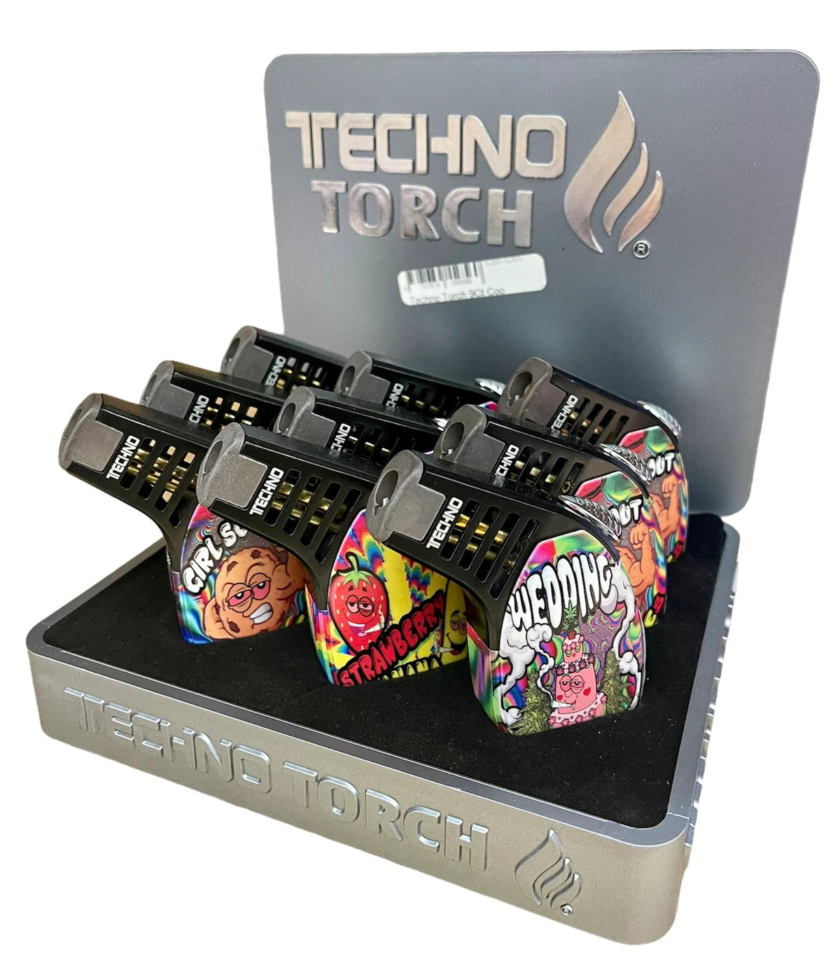 TECHNO TORCH ANGLED MULTI STRAIN DESIGN LIGHTER | PACK OF 9