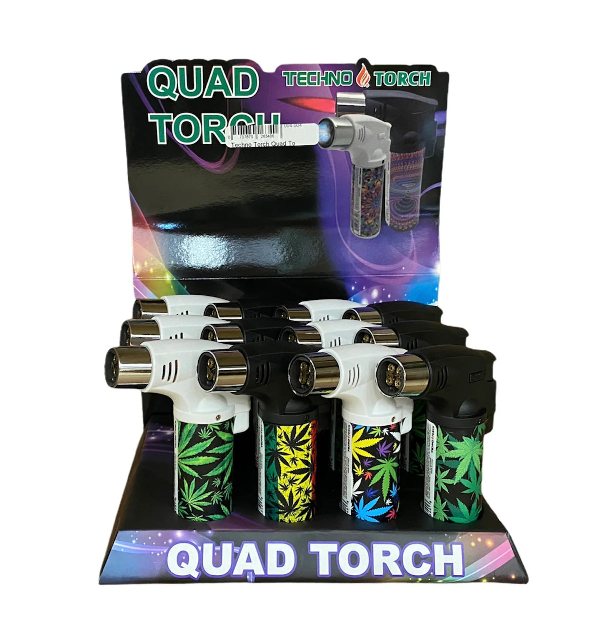 TECHNO TORCH LIGHTER QUAD TORCH LEAF DESIGN | PACK OF 12