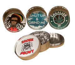 DEALZ METAL GRINDERS 3 PART, SMOKE MEOW, RASTA MAN, LEAF & SHUTUP | PACK OF 12