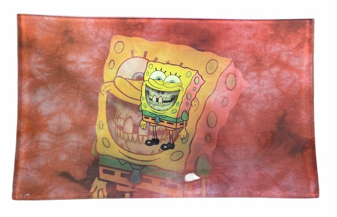 SHATTERPROOF MEDIUM GLASS ROLLING TRAY, SPONGE BOB DESIGN