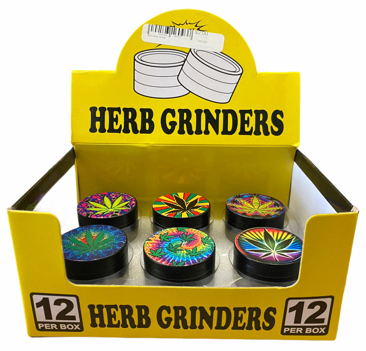 HERB GRINDERS, 3 PART, TIE DIE LEAF DESIGN | PACK OF 12