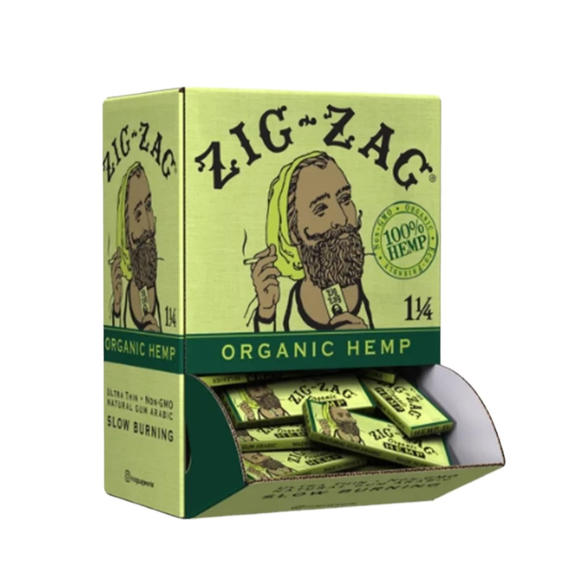 ZIG - ZAG ORGANIC HEMP 1 1/4" ROLLING PAPERS | GREEN