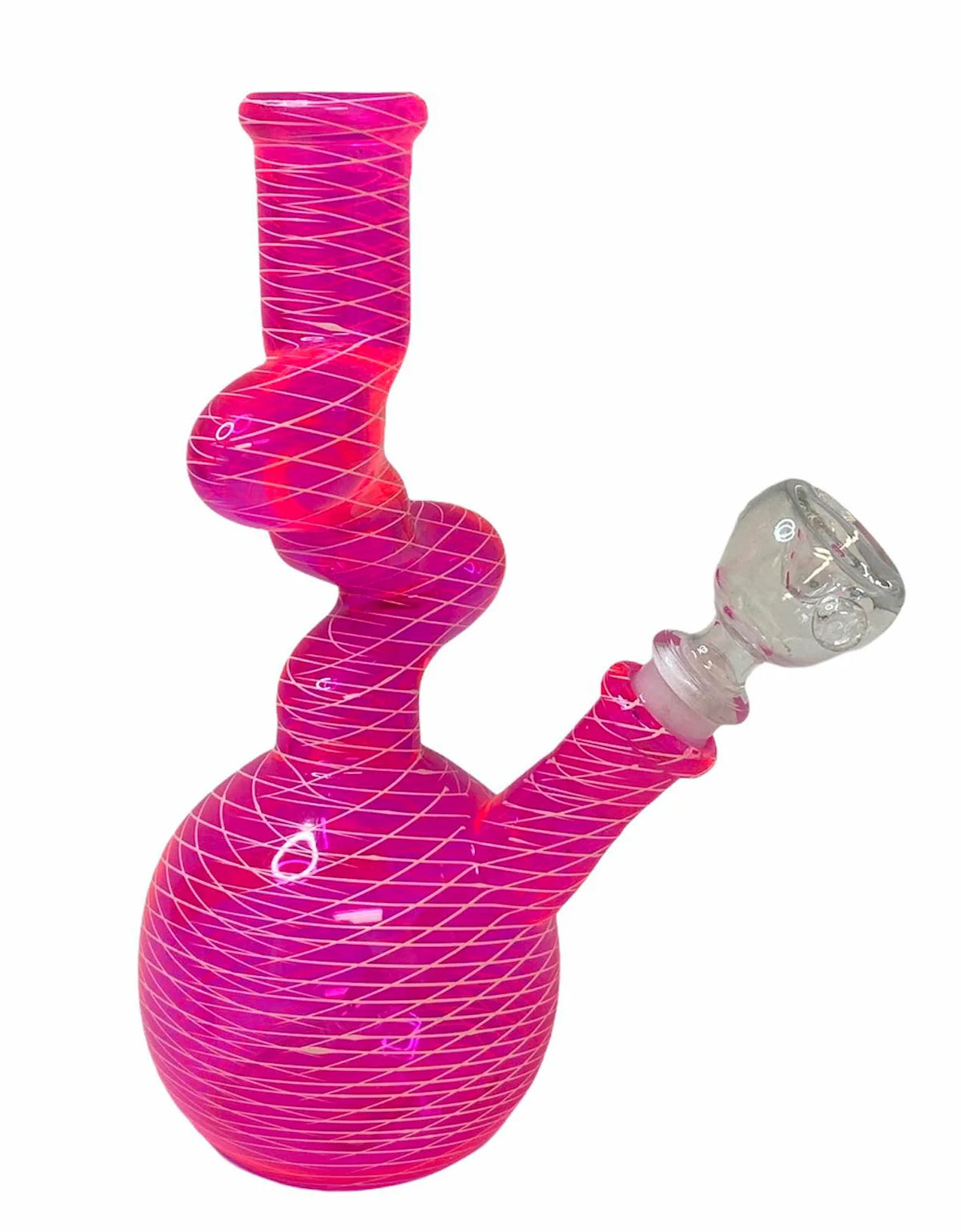 8" DOUBLE ZONG BUBBLE BASE GLASS ON GLASS WATER PIPE, NEON PINK PRINTED