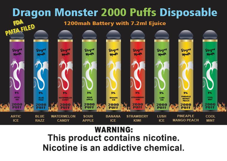 DRAGON MONSTER 2000 PUFF DISPOSABLE VAPE BOX (BOX OF 10) - NEW STAR NOVELTIES