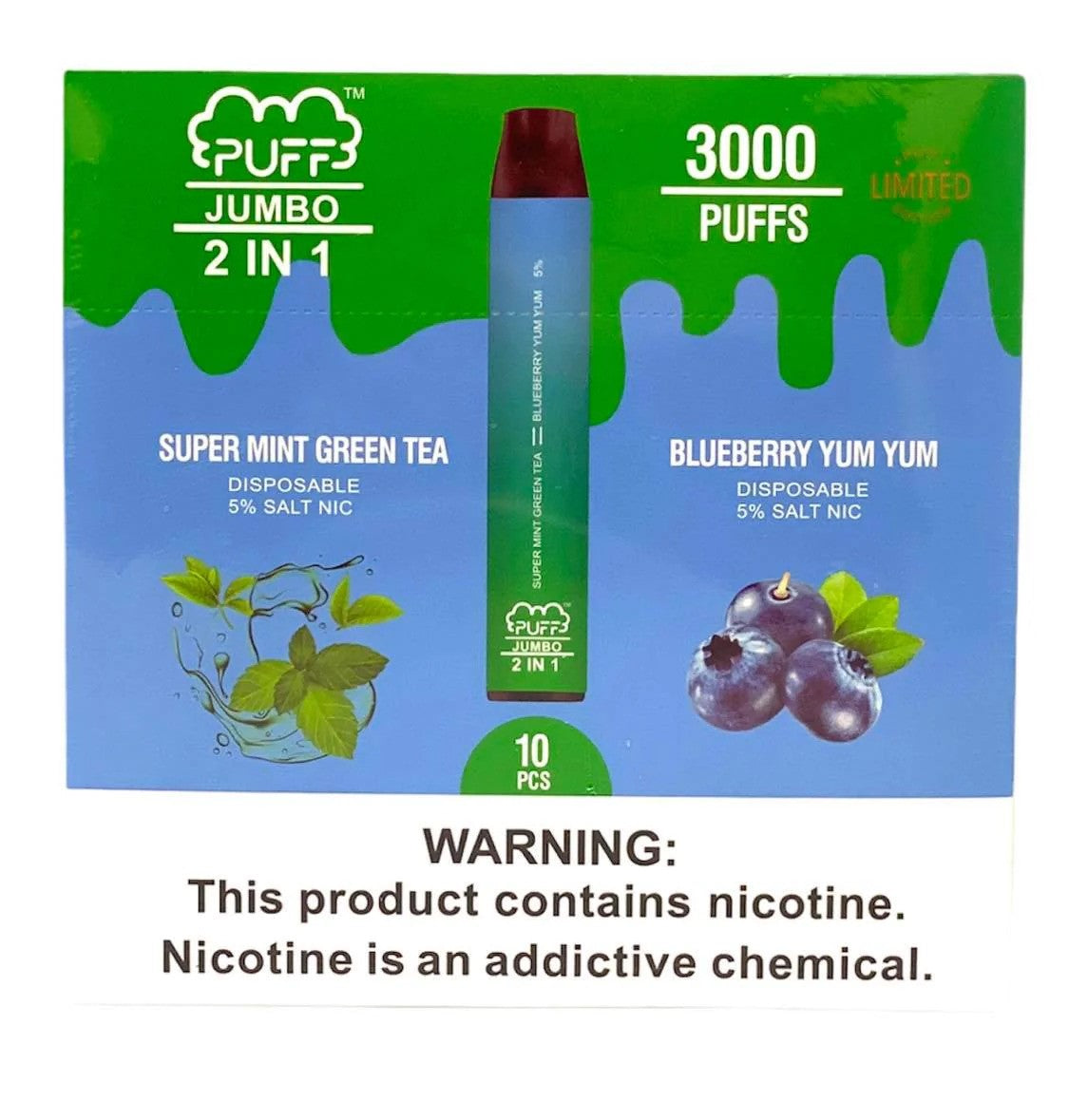 PUFF JUMBO 2 IN 1 DISPOSABLE VAPE, 3000 PUFFS | BOX OF 10 - NEW STAR NOVELTIES