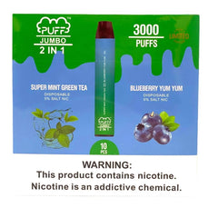 PUFF JUMBO 2 IN 1 DISPOSABLE VAPE, 3000 PUFFS | BOX OF 10 - NEW STAR NOVELTIES