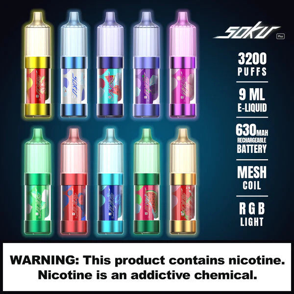 SOKU+ BY VFUN DISPOSABLE VAPE | 3200 PUFF | LED LIGHTS |BOX OF 10 - NEW STAR NOVELTIES