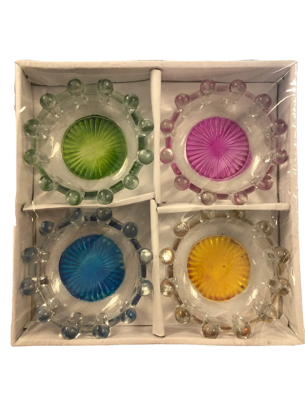 GLASS ASHTRAY 4 PCS ASSORTED COLORS